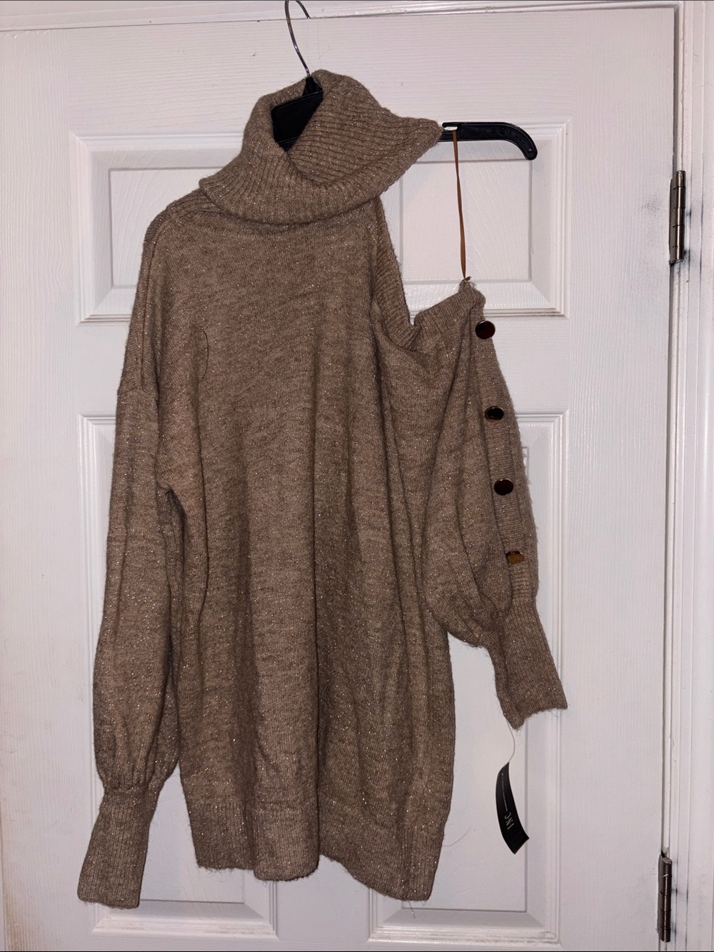 INC International Concepts Taupe Button-Sleeve Turtleneck Sweater